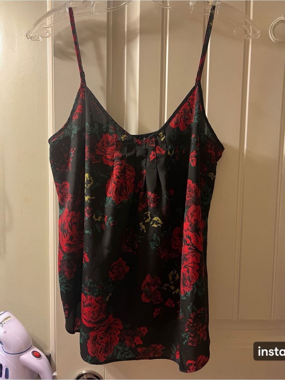 Talula Floral Satin Cami Top - Black/Red